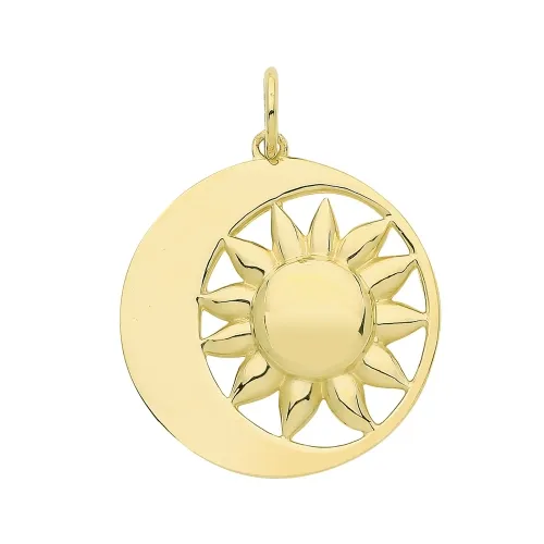 9ct Yellow Gold Crescent Moon And Sun Disk Pendant 17mm